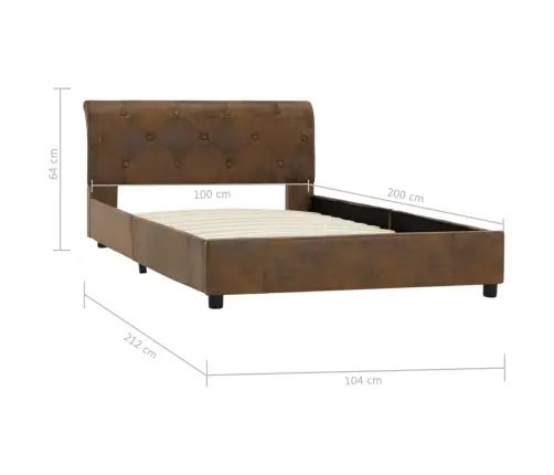 Voodiraam, Pruun, Kunstseemisnahast, 100 X 200 Cm