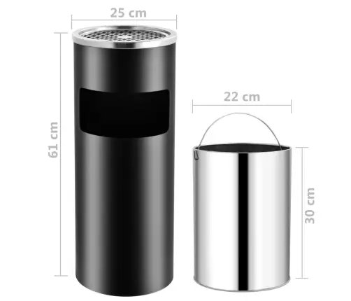 Atkritumu Tvertne Ar Pelnu Trauku, Melna, 30 L, Tērauds Vidaxl