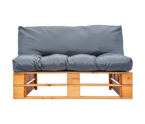 Dārza Palešu Dīvāns Ar Pelēkiem Matračiem, Priedes Koks Vidaxl