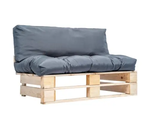 Dārza Palešu Dīvāns Ar Pelēkiem Matračiem, Priedes Koks Vidaxl