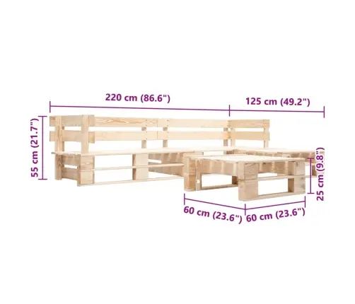 4-Daļīgs Palešu Dīvānu Komplekts, Dabīgs Koks Vidaxl
