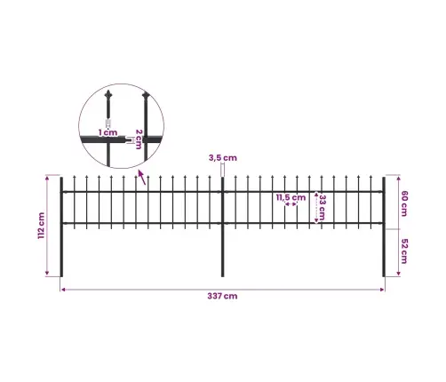 Dārza Žogs Ar Šķēpu Galiem, Tērauds, 359 Cm, Melns Vidaxl
