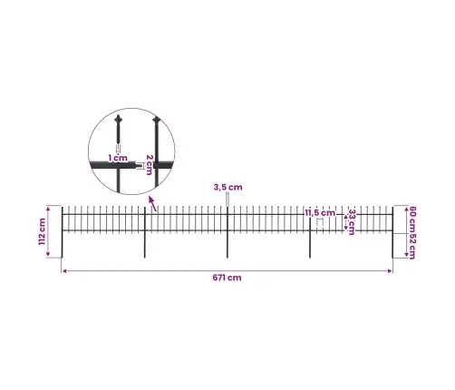 Dārza Žogs Ar Šķēpu Galiem, Tērauds, 714,5 Cm, Melns Vidaxl