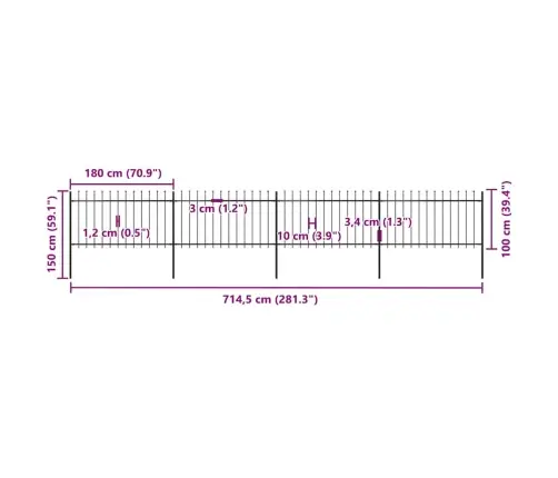 Sodo Tvora Su Iešmeliais, Plienas, 714,5X100cm Juoda