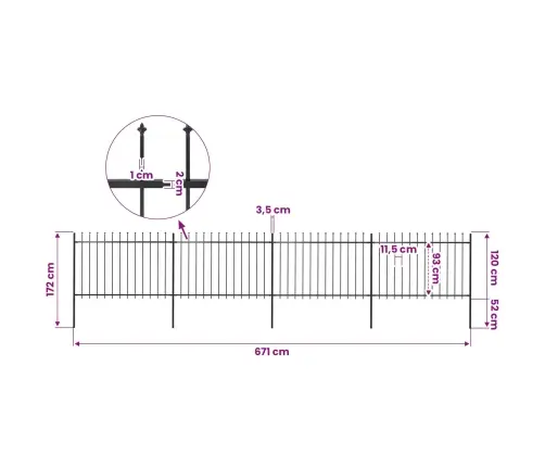 Dārza Žogs Ar Šķēpu Galiem, Tērauds, 714,5 Cm, Melns Vidaxl