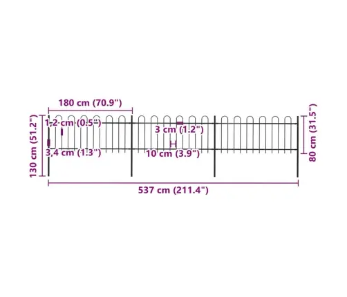 Aiapiire Rõngasotsaga, Terasest, 537 X 80 cm Must Aiapiire Rõngasotsaga, Terasest, 537 X 80 cm Must