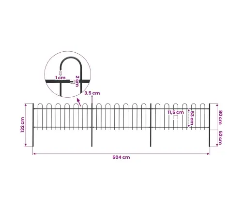 Dārza Žogs Ar Stīpām Augšpusē, Tērauds, 537 Cm, Melns Vidaxl