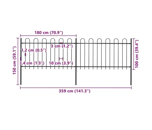 Sodo Tvora Su Lankiniu Viršumi, Plienas, 359X100cm Juoda
