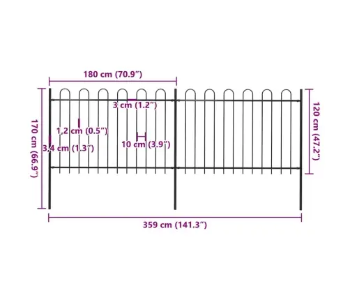Aiapiire Rõngasotsaga, Terasest, 359 X 120 cm Must