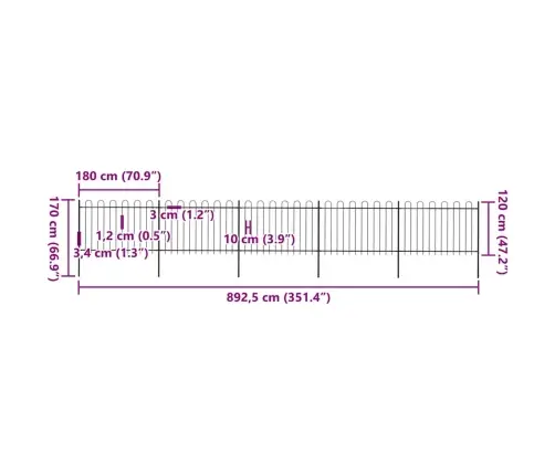 Dārza Žogs Ar Noapaļotu Augšmalu, 8,5X1,2 M, Melns Tērauds Vidaxl Dārza Žogs Ar Noapaļotu Augšmalu, 8,5X1,2 M, Melns Tērauds Vidaxl