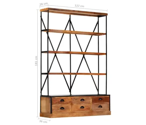 Grāmatu Skapis Ar 4 Plauktiem Un 6 Atvilktnēm, 122X36X181 Cm Vidaxl