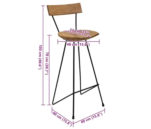 Bāra Krēsli, 2 Gab., Masīvs Tīkkoks Vidaxl