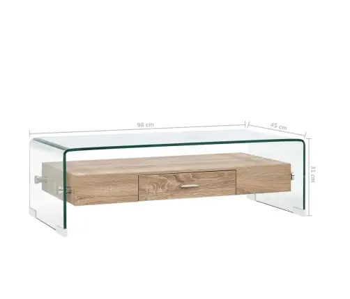 Kafijas Galdiņš, Caurspīdīgs, 98X45X31 Cm, Rūdīts Stikls Vidaxl