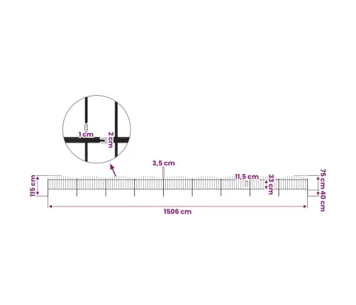 Dārza Žogs Ar Pīķiem Augšpusē, Tērauds, (0,5-0,75)X15,3M, Melns Vidaxl