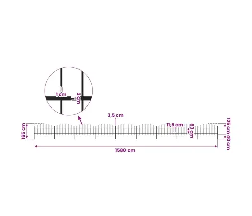Dārza Žogs Ar Šķēpu Galiem, Tērauds, 1603,5 Cm, Melns Vidaxl