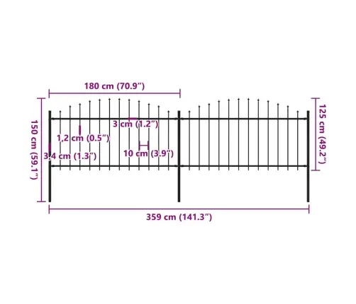 Dārza Žogs Ar Šķēpu Galiem, Tērauds, 359X150 Cm, Melns Vidaxl