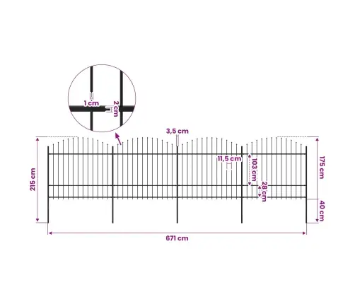 Dārza Žogs Ar Šķēpu Galiem, Tērauds, 714,5X175 Cm, Melns Vidaxl