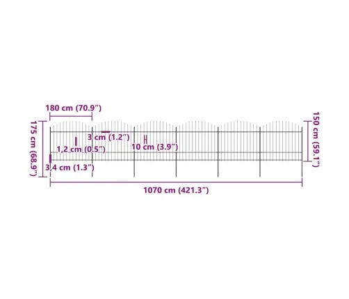 Sodo Tvora Su Iešmeliais, Plienas, 1070X175 cm Juoda