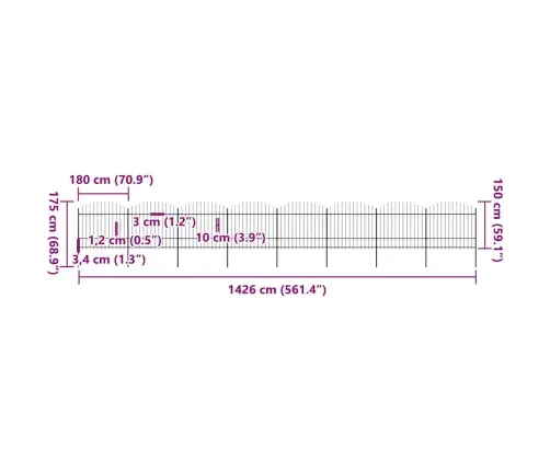Dārza Žogs Ar Šķēpu Galiem, Tērauds, 1426X175 Cm, Melns Vidaxl