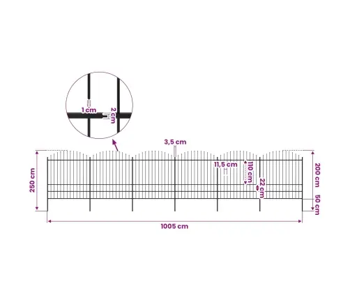 Dārza Žogs Ar Šķēpu Galiem, Tērauds, 1070 Cm, Melns Vidaxl