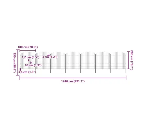 Dārza Žogs Ar Šķēpu Galiem, Tērauds, 1248X200 Cm, Melns Vidaxl