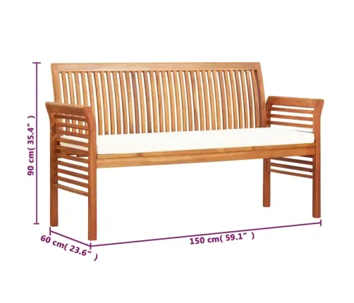 Trivietis Sodo Suoliukas Su Čiužinuku, 150cm Akacijos Masyvas