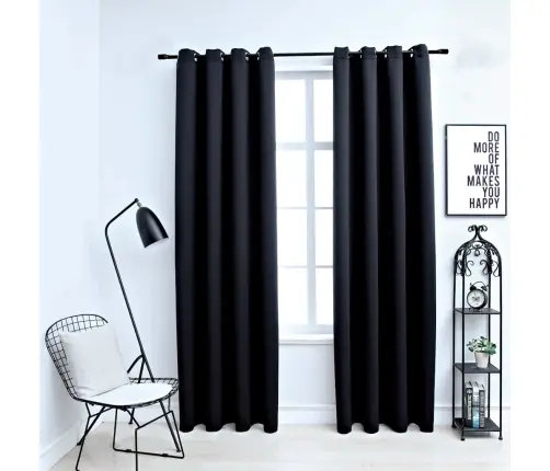 Pimendavad Kardinad Metallrõngastega 2 Tk, Must, 140 X 175 Cm