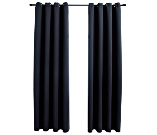 Pimendavad Kardinad Metallrõngastega 2 Tk, Must, 140 X 225 Cm