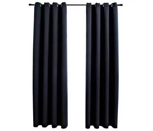 Biezie Aizkari Ar Metāla Riņķiem, 2 Gab., Melni, 140X225 Cm Vidaxl