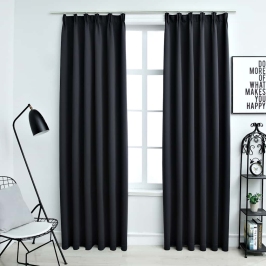 Pimendavad Kardinad Konksudega, 2 Tk, Must, 140 X 175 Cm