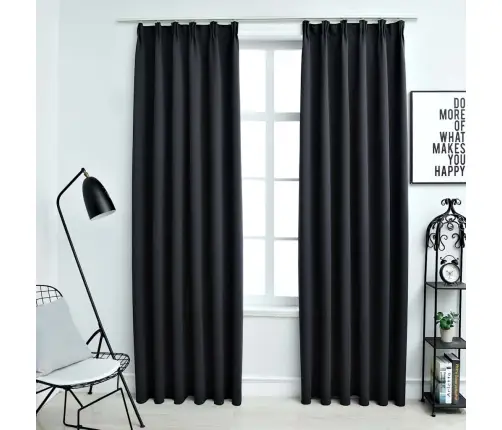 Biezie Aizkari Ar Āķiem, 2 Gab., Melni, 140X225 Cm Vidaxl