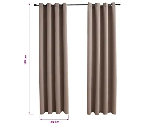 Biezie Aizkari Ar Metāla Riņķiem, 2 Gb., Pelēkbrūni, 140X175 Cm Vidaxl