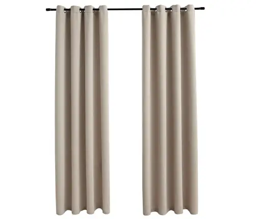 Biezie Aizkari Ar Metāla Riņķiem, 2 Gab., Bēši, 140X225 Cm Vidaxl