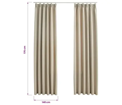 Gaismu Necaurlaidīgi Aizkari Ar Āķiem, 2 Gab., Bēši, 140X175 Cm Vidaxl