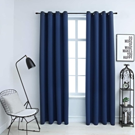 Pimendavad Kardinad Metallrõngastega 2 Tk, Sinine, 140 X 225 Cm