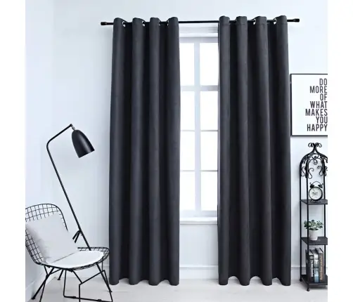 Naktinės Užuolaidos Su Žiedais, 2Vnt., Antracito, 140X175Cm