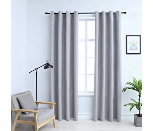 Pimendavad Kardinad Metallrõngastega 2 Tk, Hall, 140 X 245 Cm