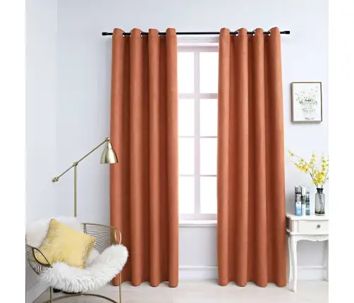 Biezie Aizkari Ar Riņķiem, 2 Gab., Rūsas Krāsā, 140X245 Cm Vidaxl