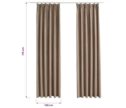 Biezie Aizkari Ar Āķiem, 2 Gab., Pelēkbrūni, 140X175 Cm Vidaxl