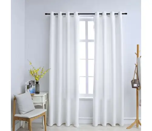 Pimendavad Kardinad Metallrõngastega 2 Tk, Valge, 140 X 175 Cm