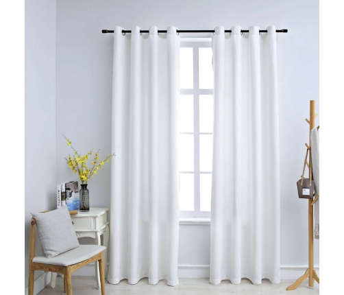 Pimendavad Kardinad Metallrõngastega 2 Tk, Valge, 140 X 225 Cm