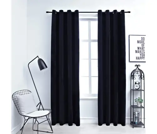 Biezie Aizkari Ar Riņķiem, 2 Gab., Melns Samts, 140X175 Cm Vidaxl