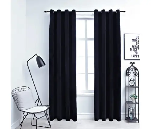 Biezie Aizkari Ar Riņķiem, 2 Gab., Melns Samts, 140X225 Cm Vidaxl