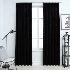 Pimendavad Kardinad 2 Tk Konksudega, Samet, Must, 140 X 225 Cm
