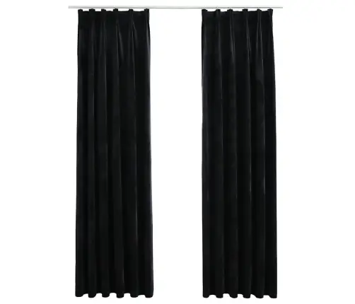 Biezie Aizkari Ar Āķiem, 2 Gab., Melns Samts, 140X245 Cm Vidaxl