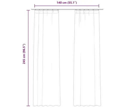 Biezie Aizkari Ar Āķiem, 2 Gab., Melns Samts, 140X245 Cm Vidaxl