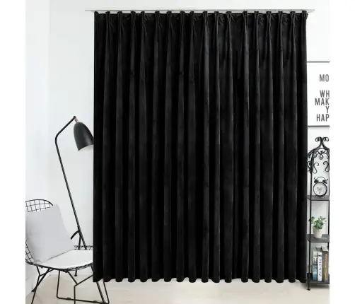 Gaismu Necaurlaidīgs Aizkars Ar Āķiem, 290X245 Cm, Melns Samts Vidaxl