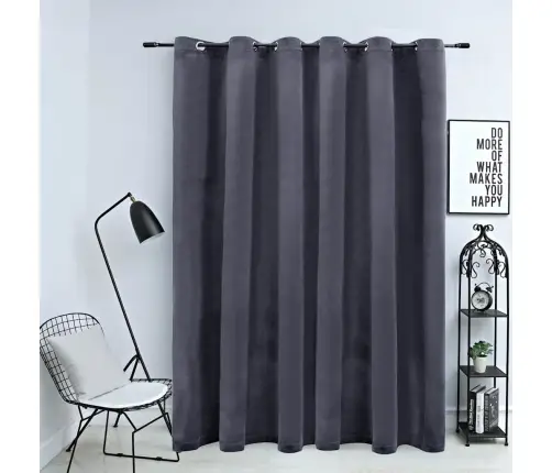 Biezais Aizkars Ar Metāla Riņķiem, Pelēks Samts, 290X245 Cm Vidaxl