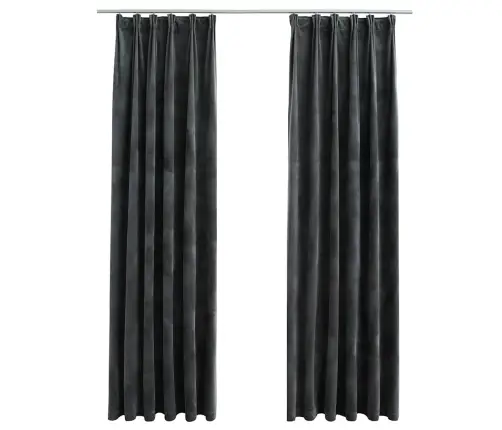 Biezie Aizkari Ar Āķiem, 2 Gab., Pelēks Samts, 140X175 Cm Vidaxl