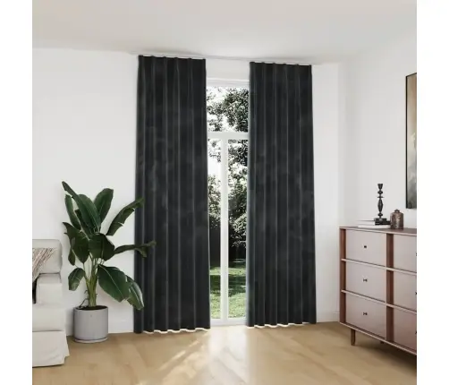 Biezie Aizkari Ar Āķiem, 2 Gab., Pelēks Samts, 140X245 Cm Vidaxl